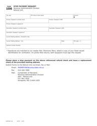 Document preview: Form COM/RAD-106 (Maryland Form 106) Stop Payment Request - Maryland