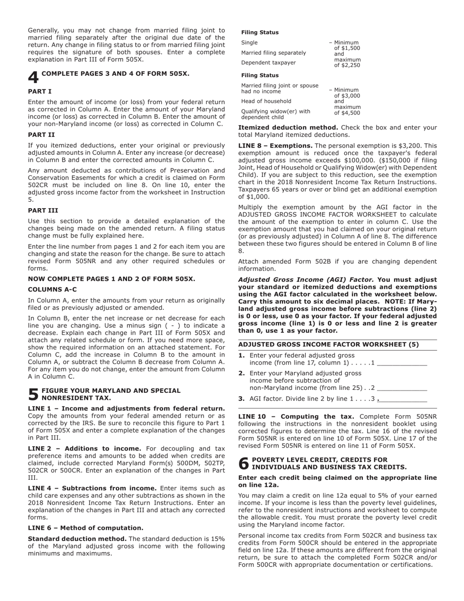 Form COM / RAD022A (Maryland Form 505X) Nonresident Amended Tax Return - Maryland, Page 6