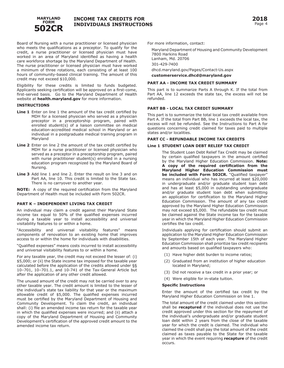 Form COM / RAD-012 (Maryland Form 502CR) Income Tax Credits for Individuals - Maryland, Page 8