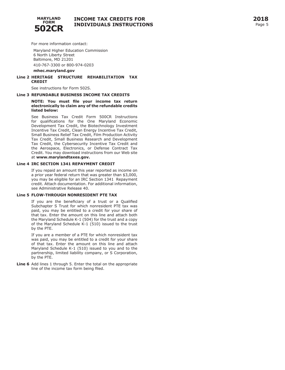 Form COM / RAD-012 (Maryland Form 502CR) Income Tax Credits for Individuals - Maryland, Page 9
