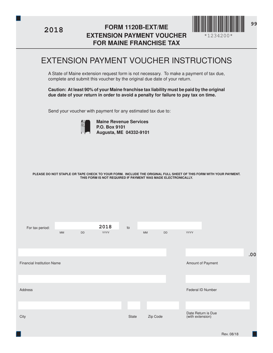 Form 1120B-EXT / ME Extension Payment Voucher for Maine Franchise Tax - Maine, Page 1