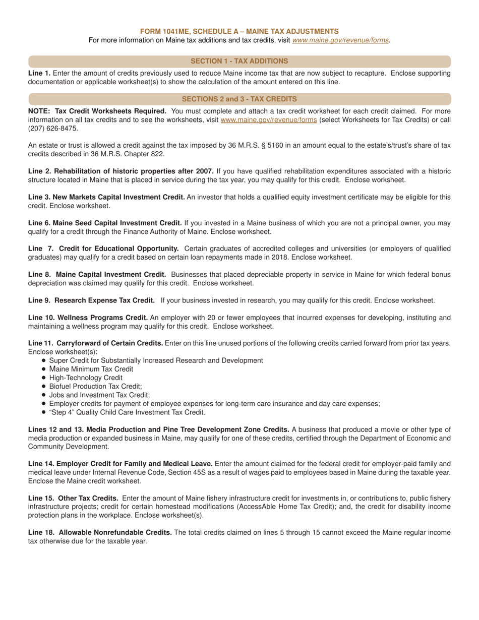 Form 1041ME Schedule A Adjustments to Tax - Maine, Page 2