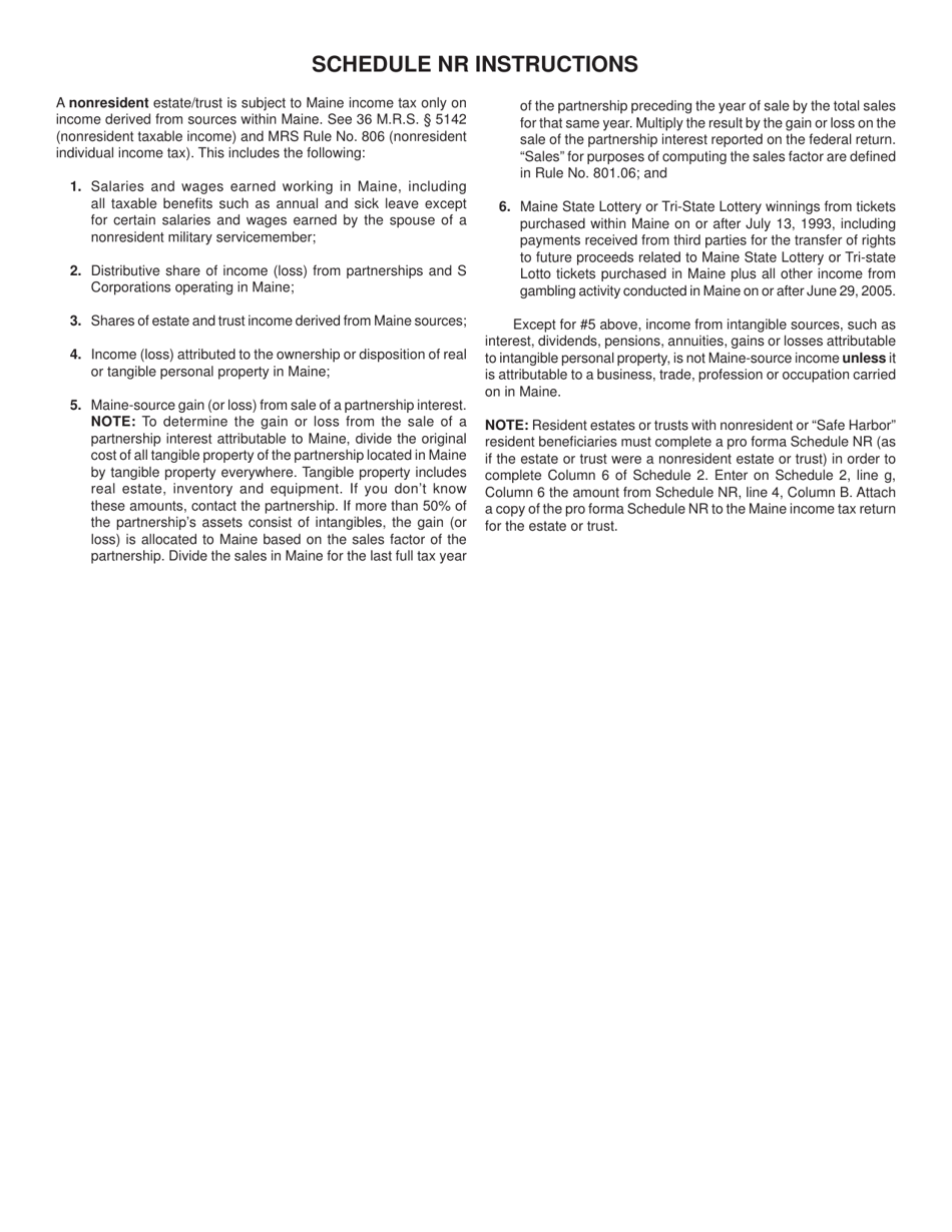 Form 1041ME Schedule NR Income Schedule for Nonresident Estates and Trusts or Resident Estates and Trusts With Nonresident or safe Harbor Resident Beneficiaries - Maine, Page 2