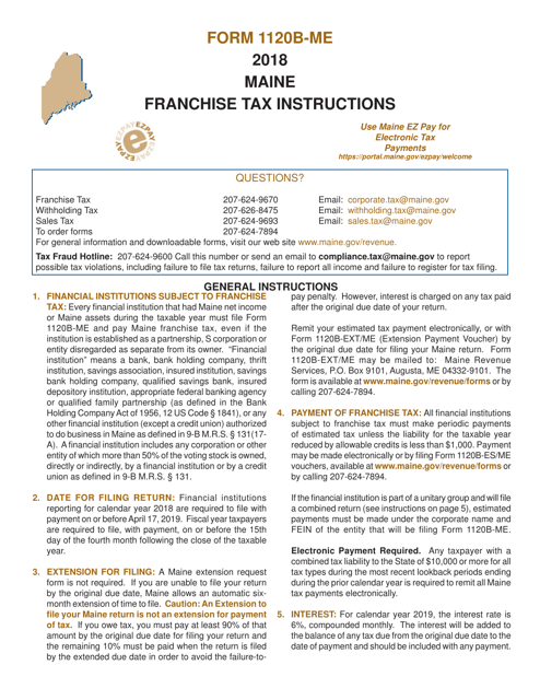Form 1120B-ME Maine Franchise Tax Return for Financial Institutions - Maine, 2018