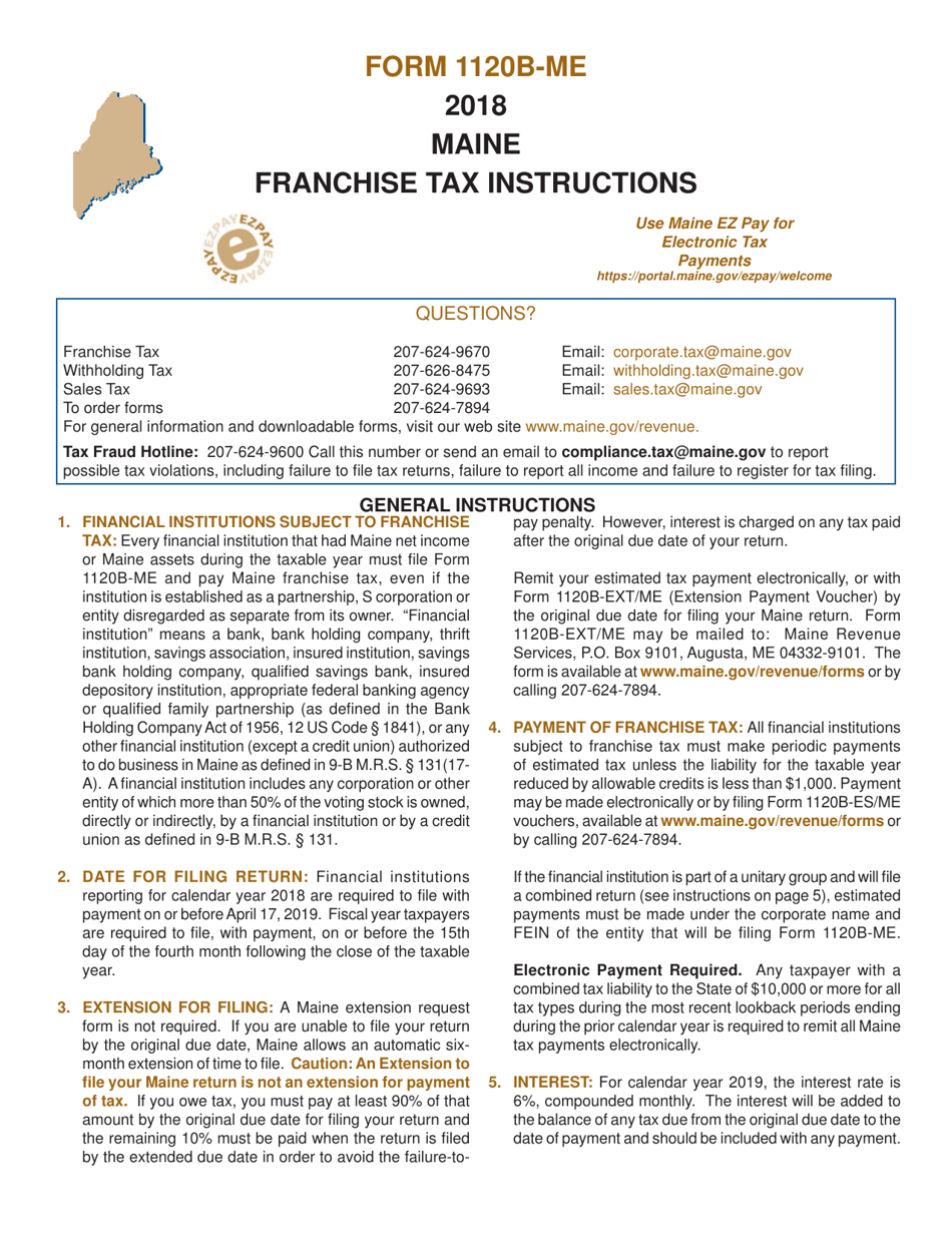 Form 1120B-ME Maine Franchise Tax Return for Financial Institutions - Maine, Page 1
