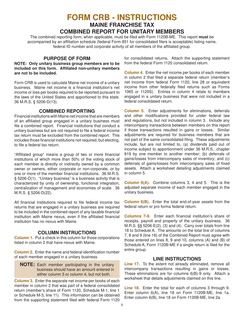 Form 1120B-ME Maine Franchise Tax Return for Financial Institutions - Maine, Page 5