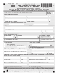 Document preview: Form REW-1-1040 Real Estate Withholding Return for Transfer of Real Property by Sellers Who Are Individuals or Sole Proprietors - Maine