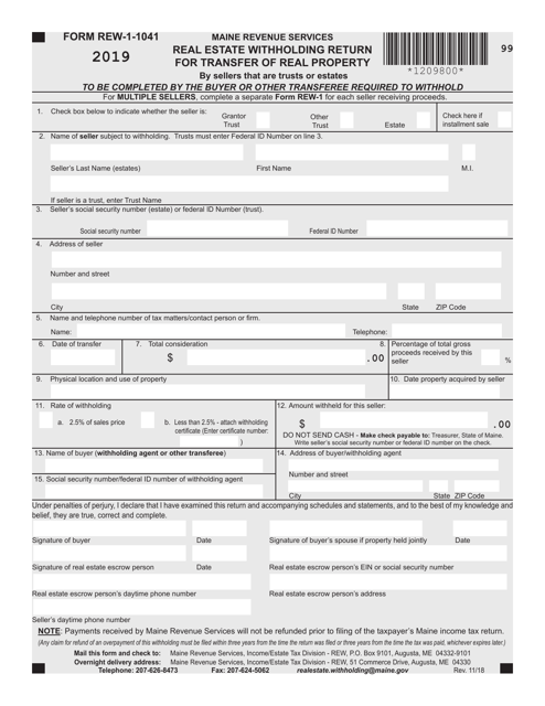 Form REW-1-041 Real Estate Withholding Return for Transfer of Real Property by Sellers That Are Trusts or Estates - Maine, 2019