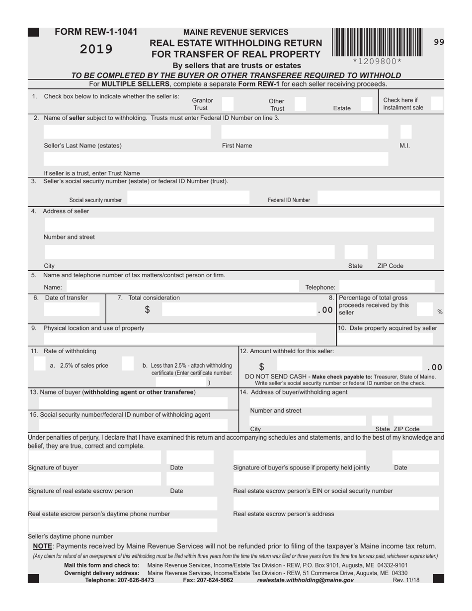 Form REW-1-041 Real Estate Withholding Return for Transfer of Real Property by Sellers That Are Trusts or Estates - Maine, Page 1