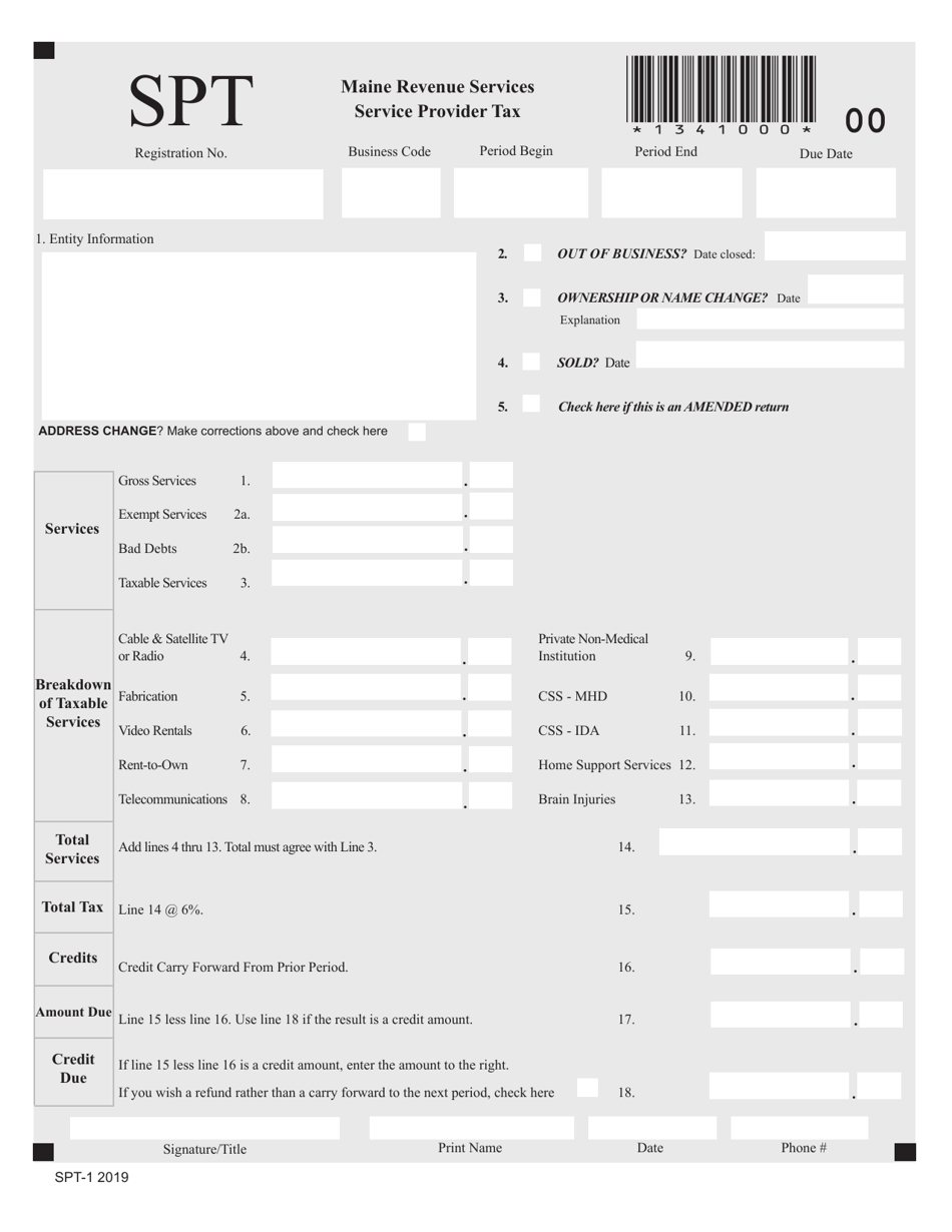 Form SPT-1 Service Provider Tax - Maine, Page 1