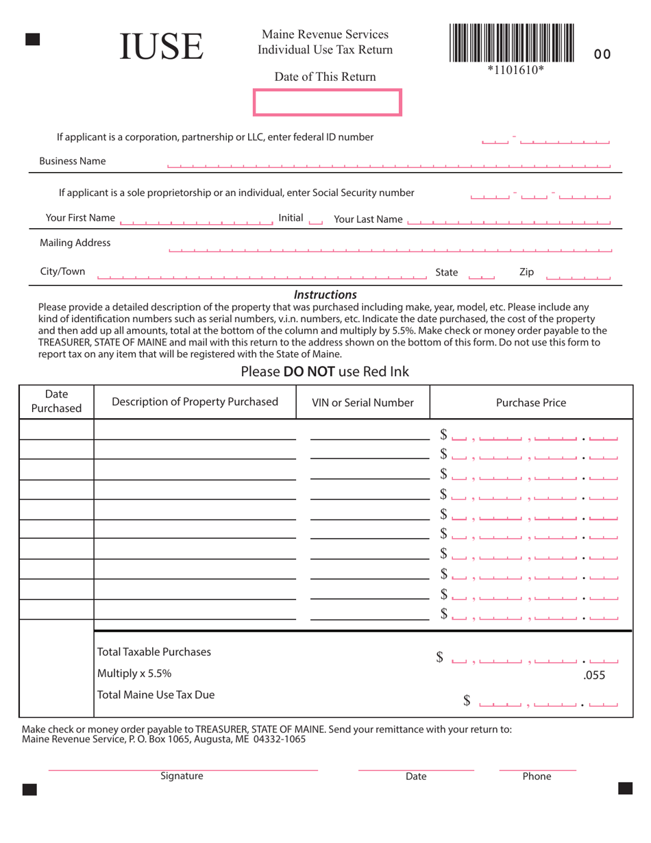 Form IUSE - Fill Out, Sign Online and Download Fillable PDF, Maine ...
