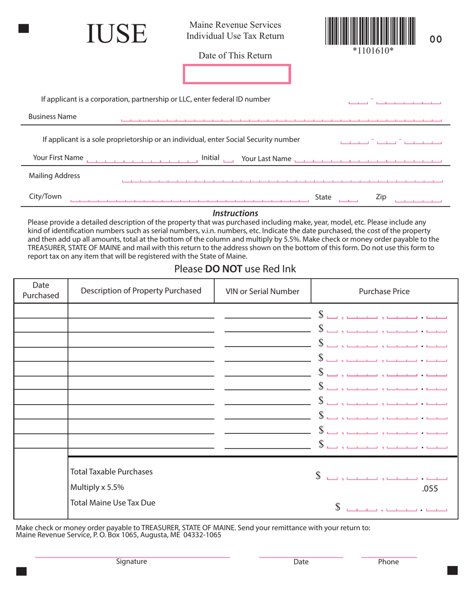 Form IUSE Individual Use Tax Return - Maine, Page 1