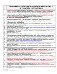 Instructions for Form ETIF &quot;Employment Tax Increment Financing Application&quot; - Maine, 2019