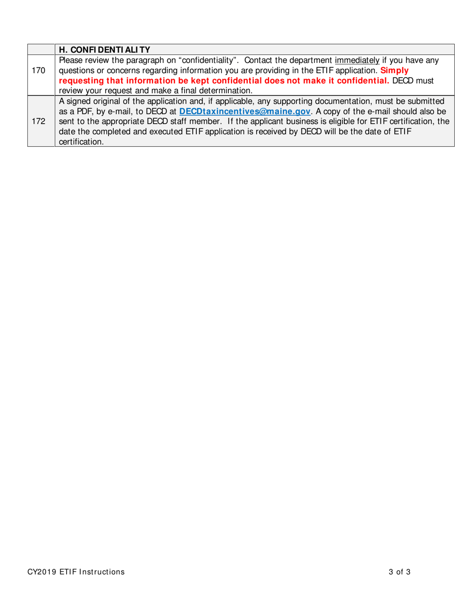 Instructions for Form ETIF Employment Tax Increment Financing Application - Maine, Page 3