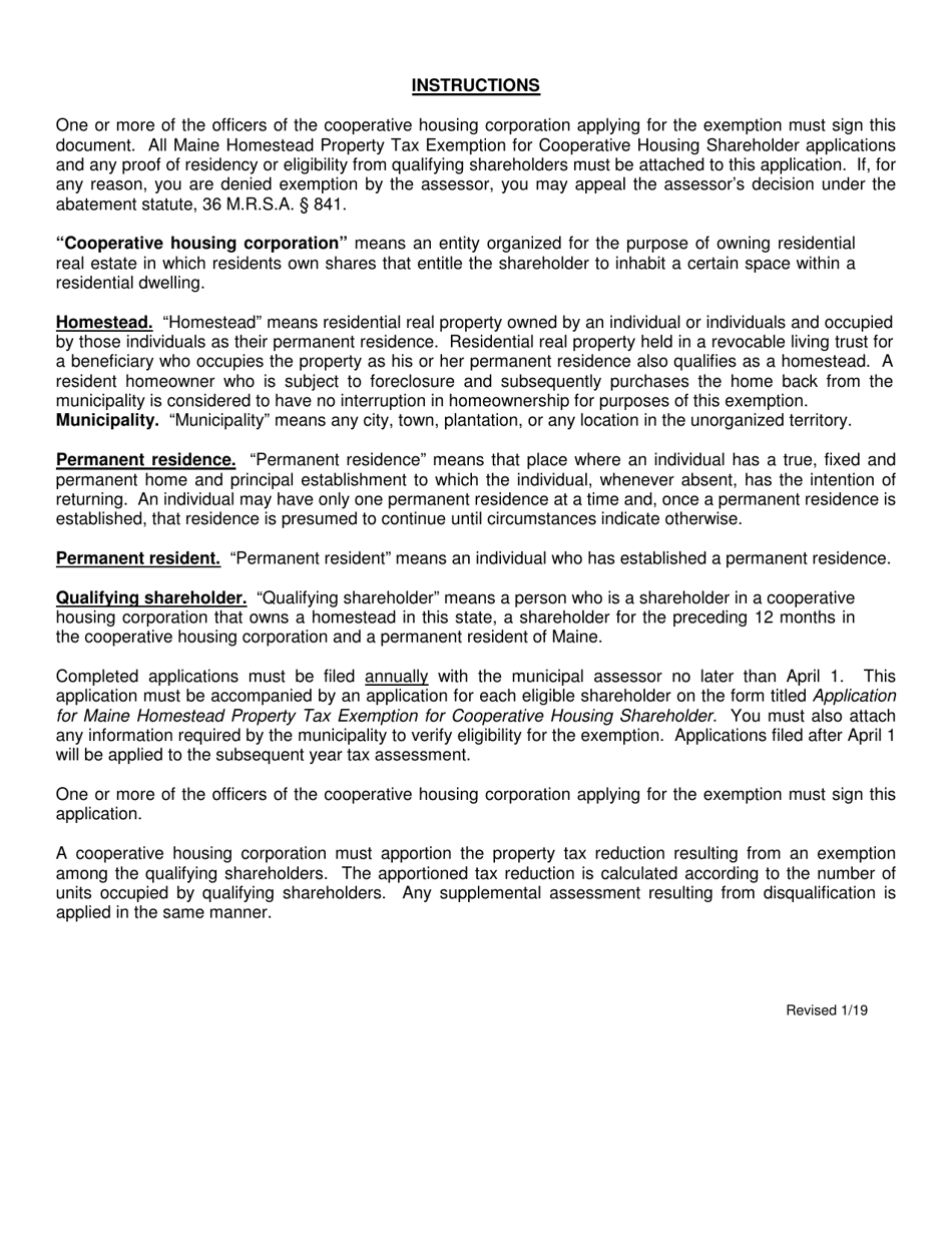Application for Maine Homestead Property Tax Exemption for Cooperative Housing Corporations - Maine, Page 2