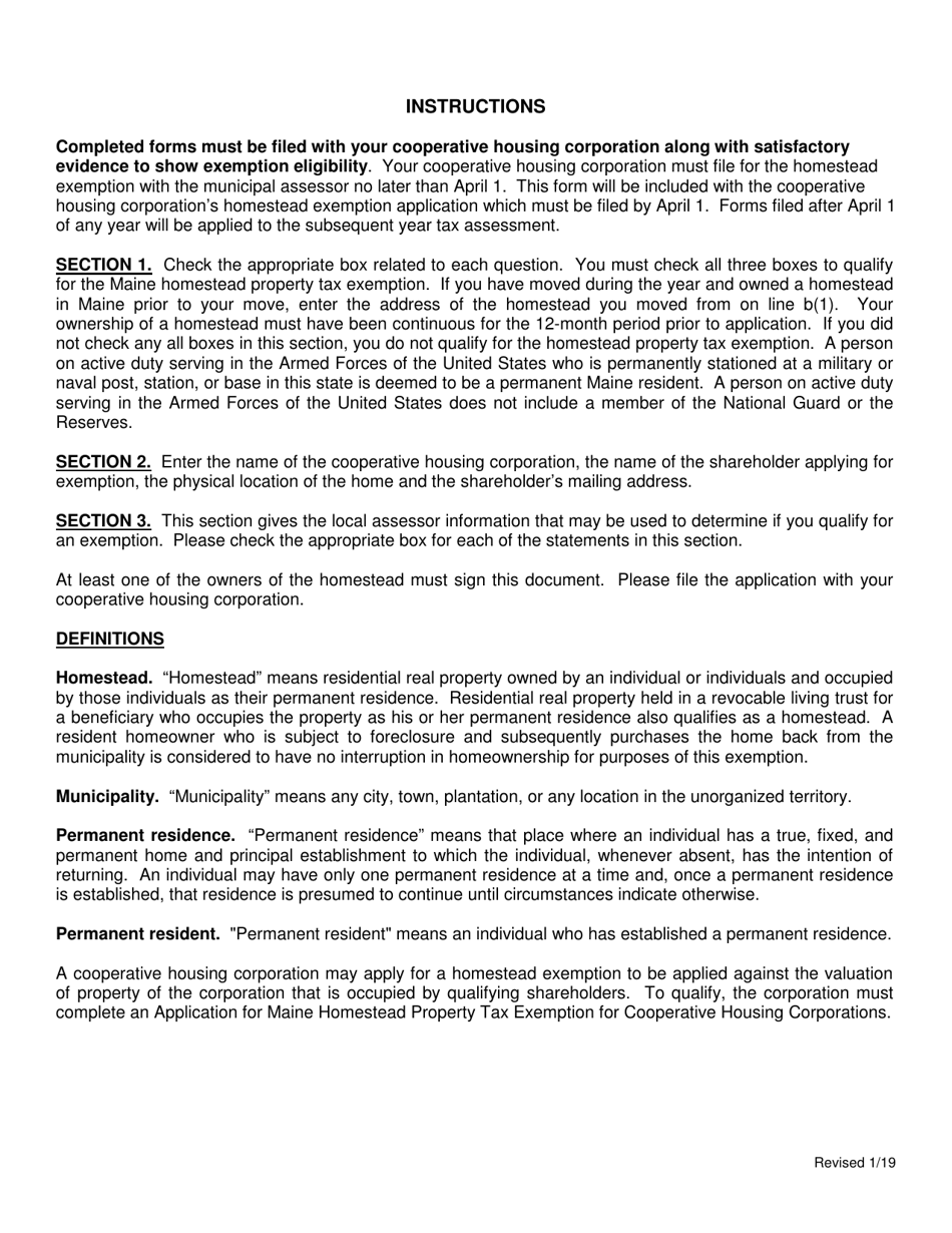 Application for Maine Homestead Property Tax Exemption for Cooperative Housing Shareholders - Maine, Page 2