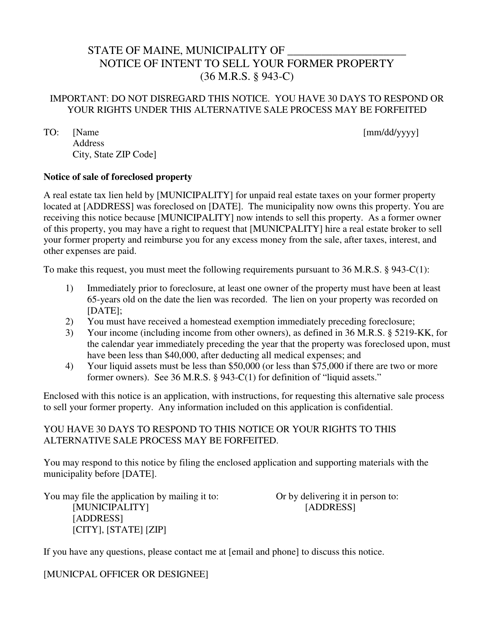Notice of Intent to Sell Your Former Property - Maine