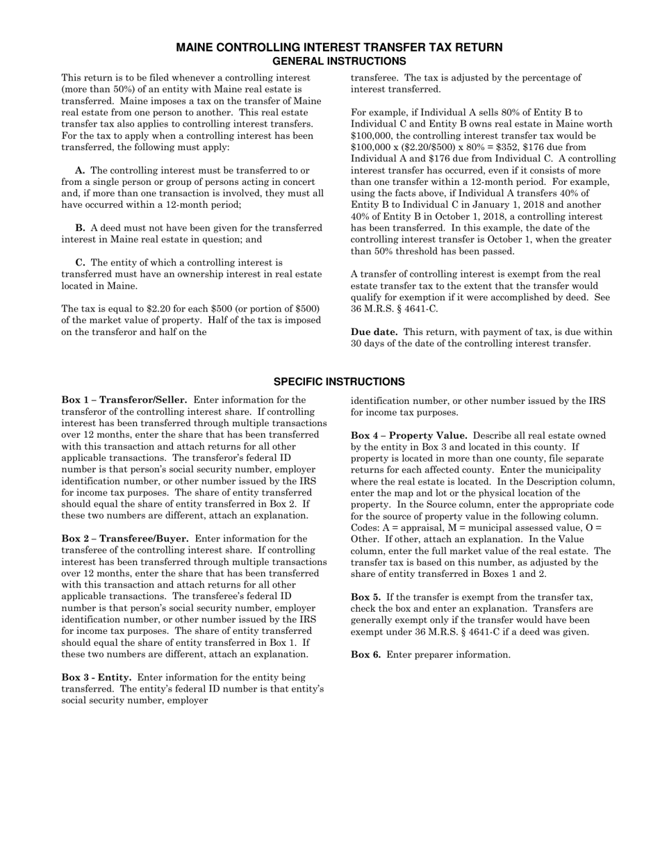 Controlling Interest Transfer Tax Return / Declaration of Value - Maine, Page 2