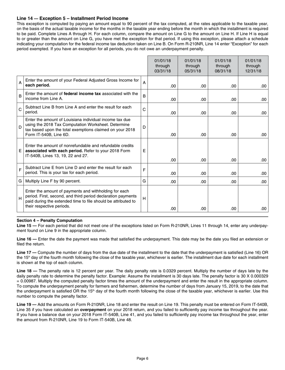 Instructions for Form R-210NR Underpayment of Individual Income - Louisiana, Page 6