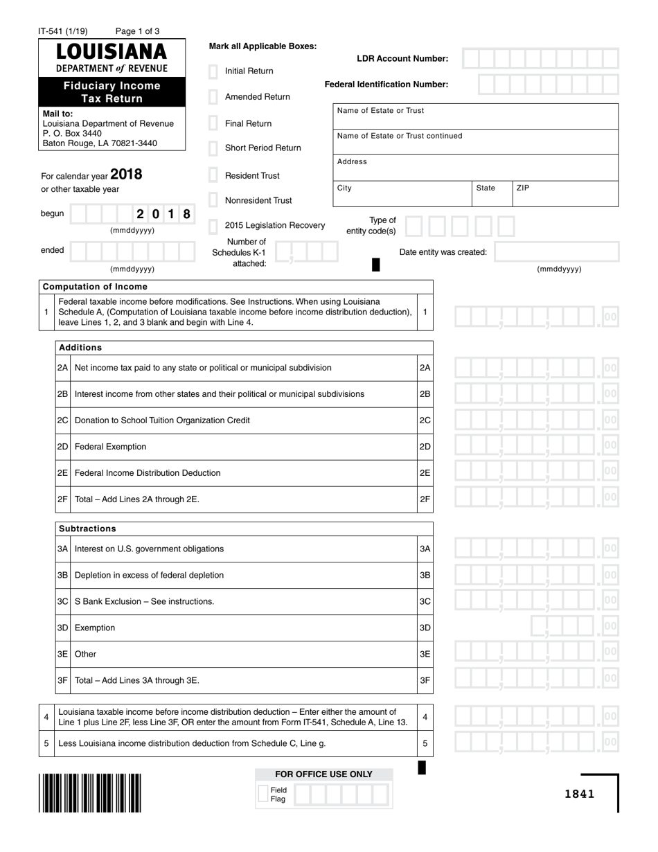 Form IT-541 Fiduciary Income Tax Return - Louisiana, Page 1