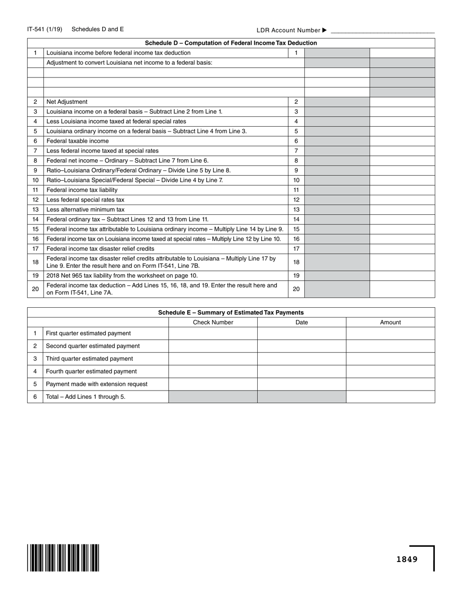 Form IT-541 Fiduciary Income Tax Return - Louisiana, Page 9
