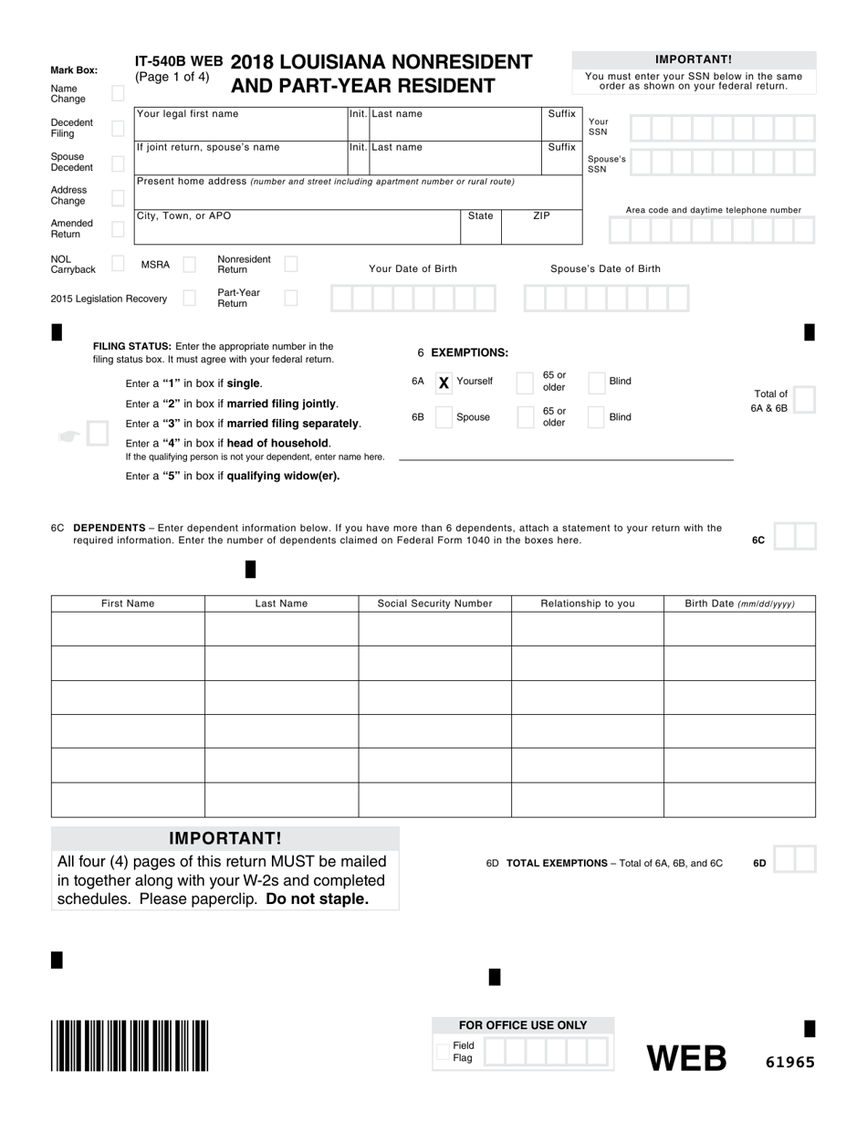 Form IT-540B Louisiana Nonresident and Part-Year Resident Income Tax Return - Louisiana, Page 2