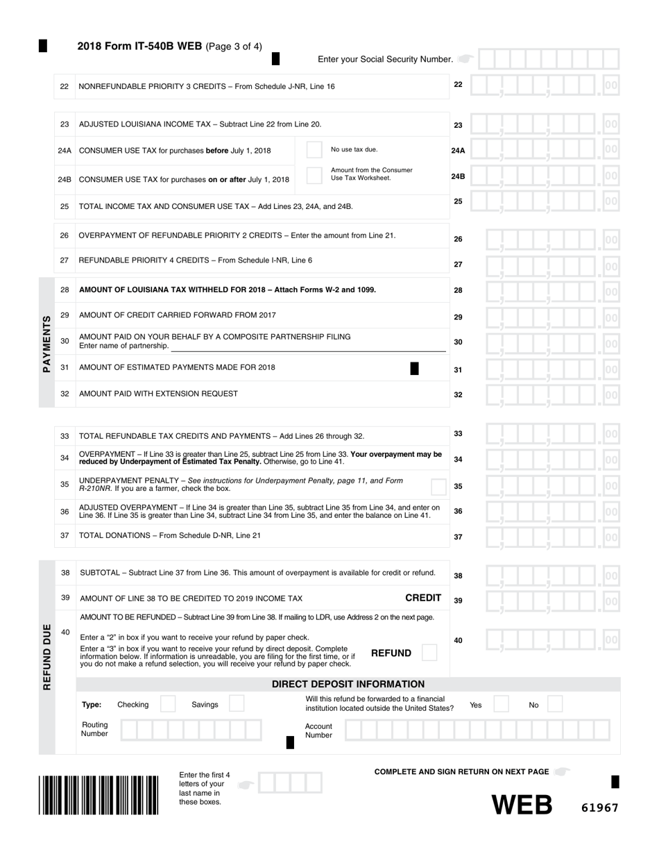 Form IT-540B Louisiana Nonresident and Part-Year Resident Income Tax Return - Louisiana, Page 4