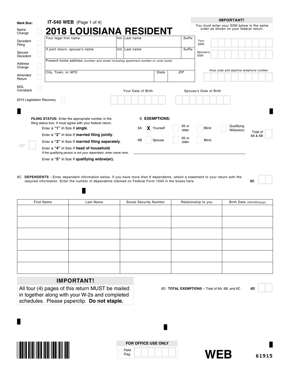 Form IT-540 Louisiana Resident Income Tax Return - Louisiana, Page 2