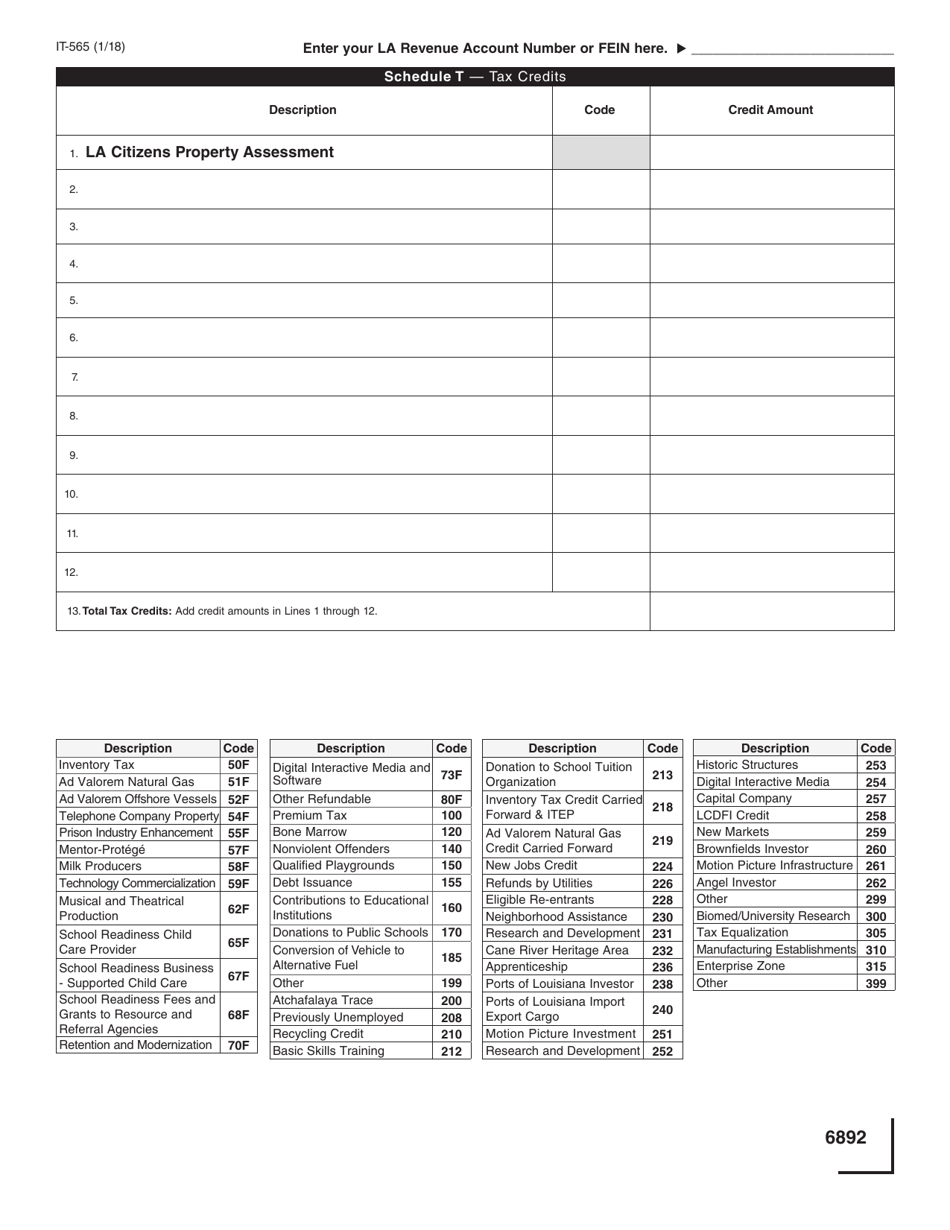 Form IT-565 Partnership Return of Income - Louisiana, Page 12