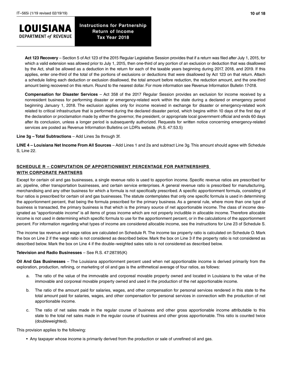 Instructions for Form IT-565 Partnership Return of Income - Louisiana, Page 10