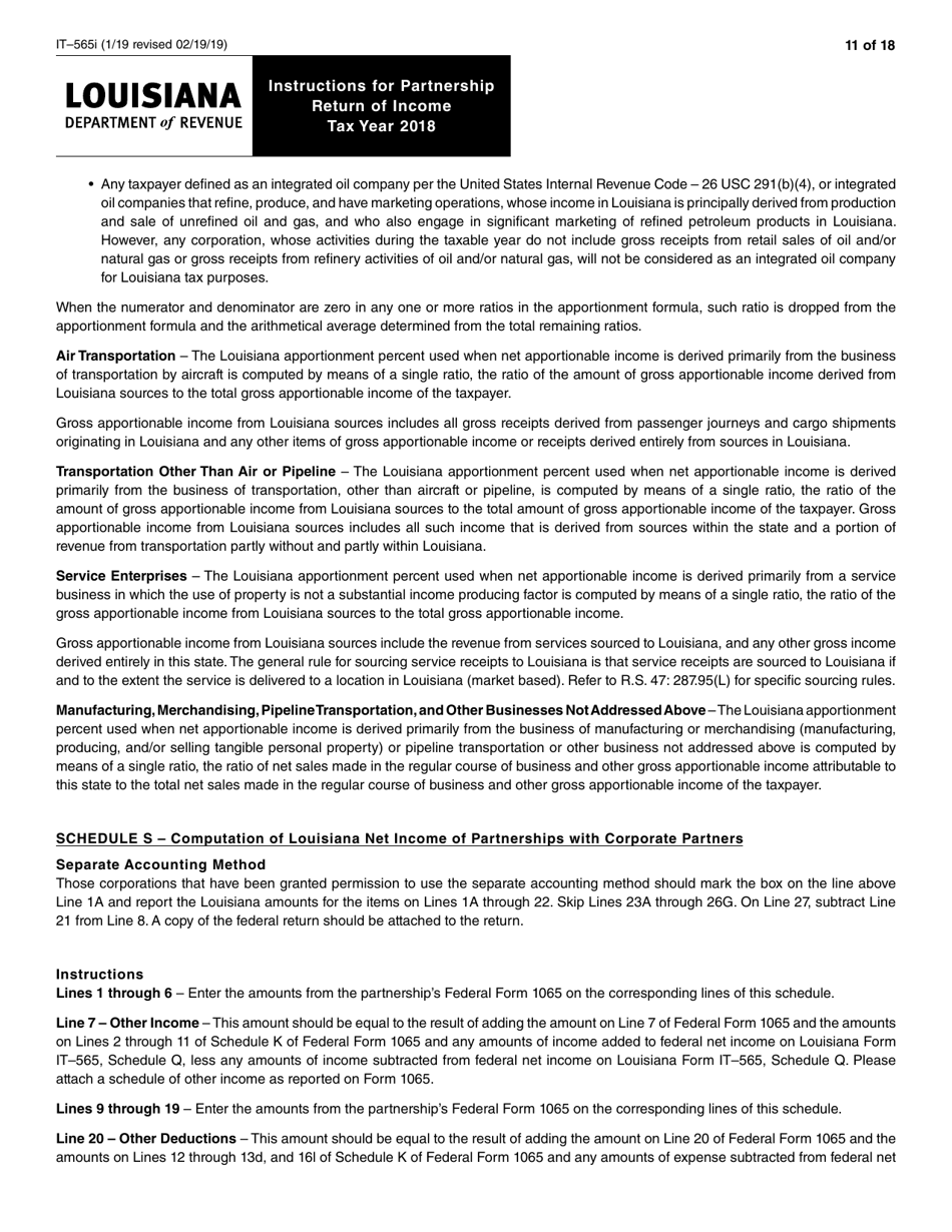 Instructions for Form IT-565 Partnership Return of Income - Louisiana, Page 11