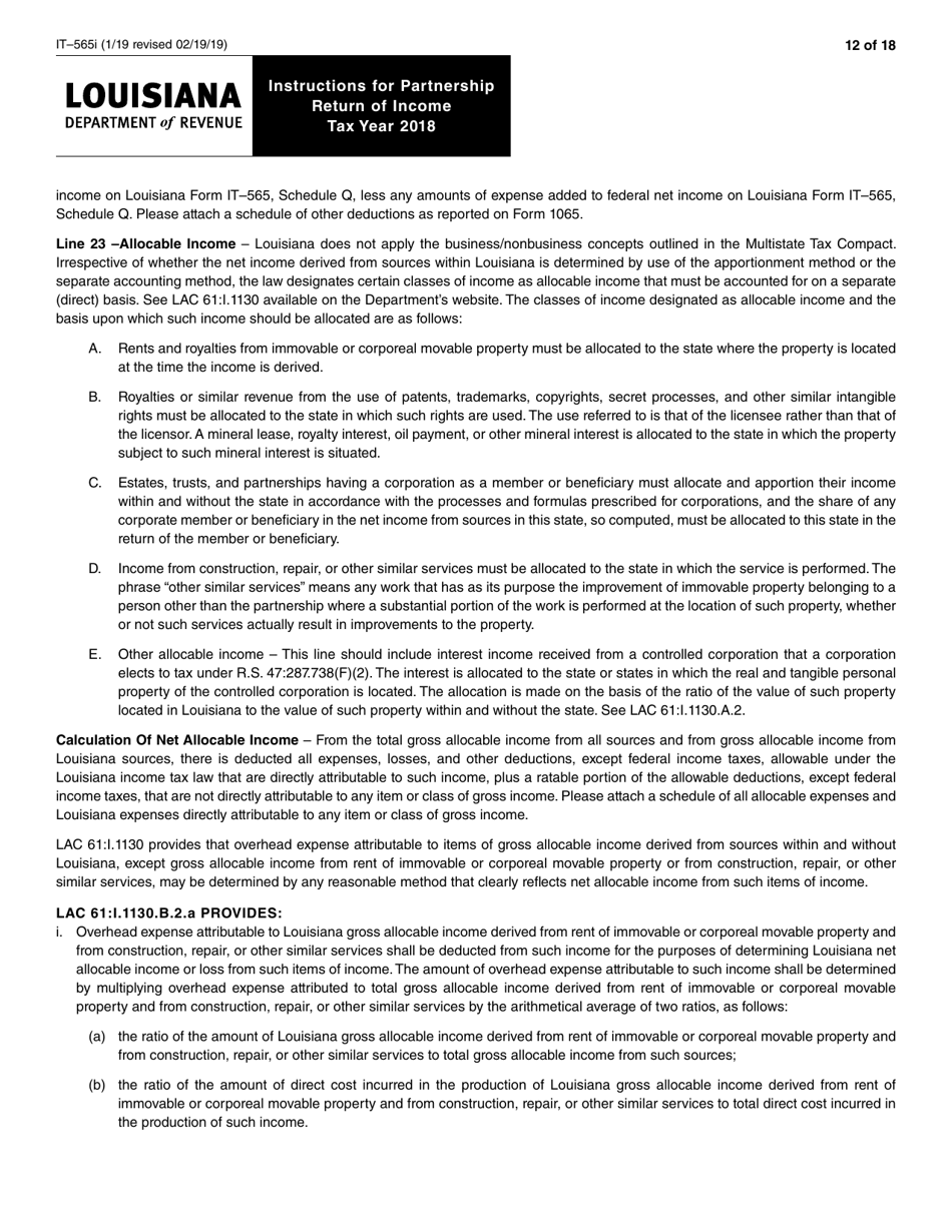Instructions for Form IT-565 Partnership Return of Income - Louisiana, Page 12