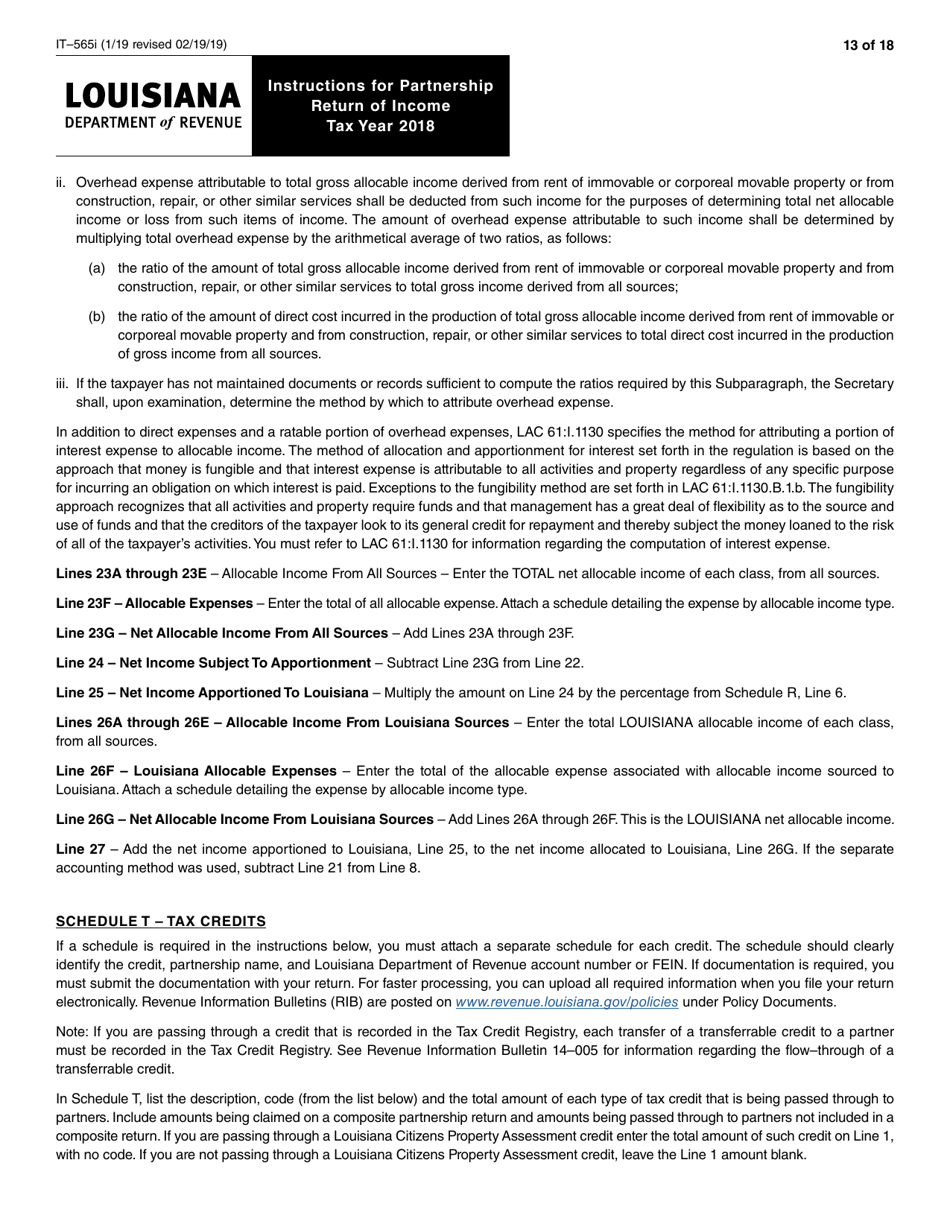 Instructions for Form IT-565 Partnership Return of Income - Louisiana, Page 13
