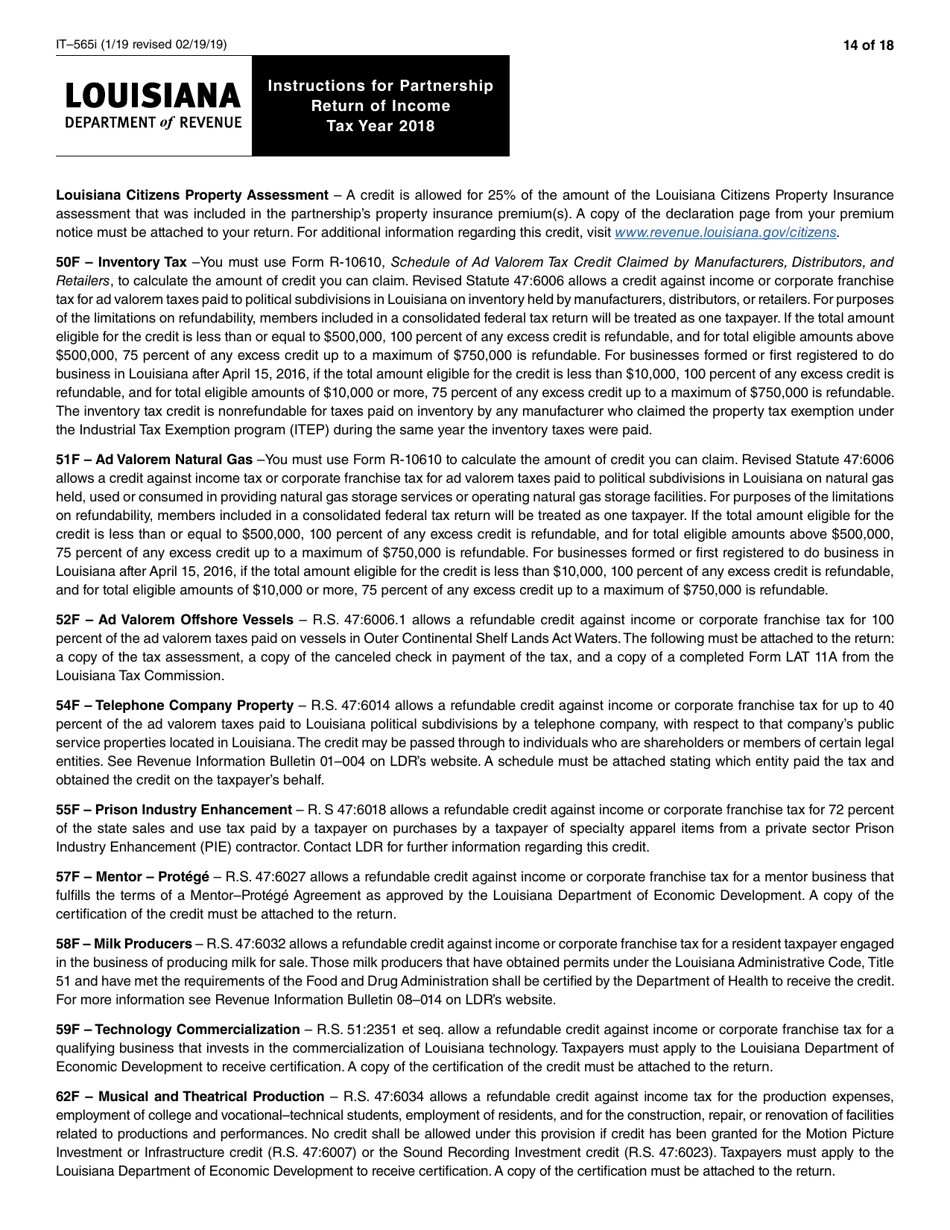 Instructions for Form IT-565 Partnership Return of Income - Louisiana, Page 14