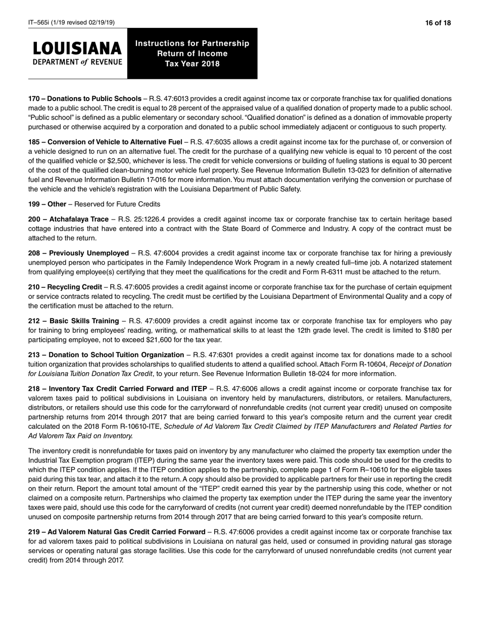 Instructions for Form IT-565 Partnership Return of Income - Louisiana, Page 16