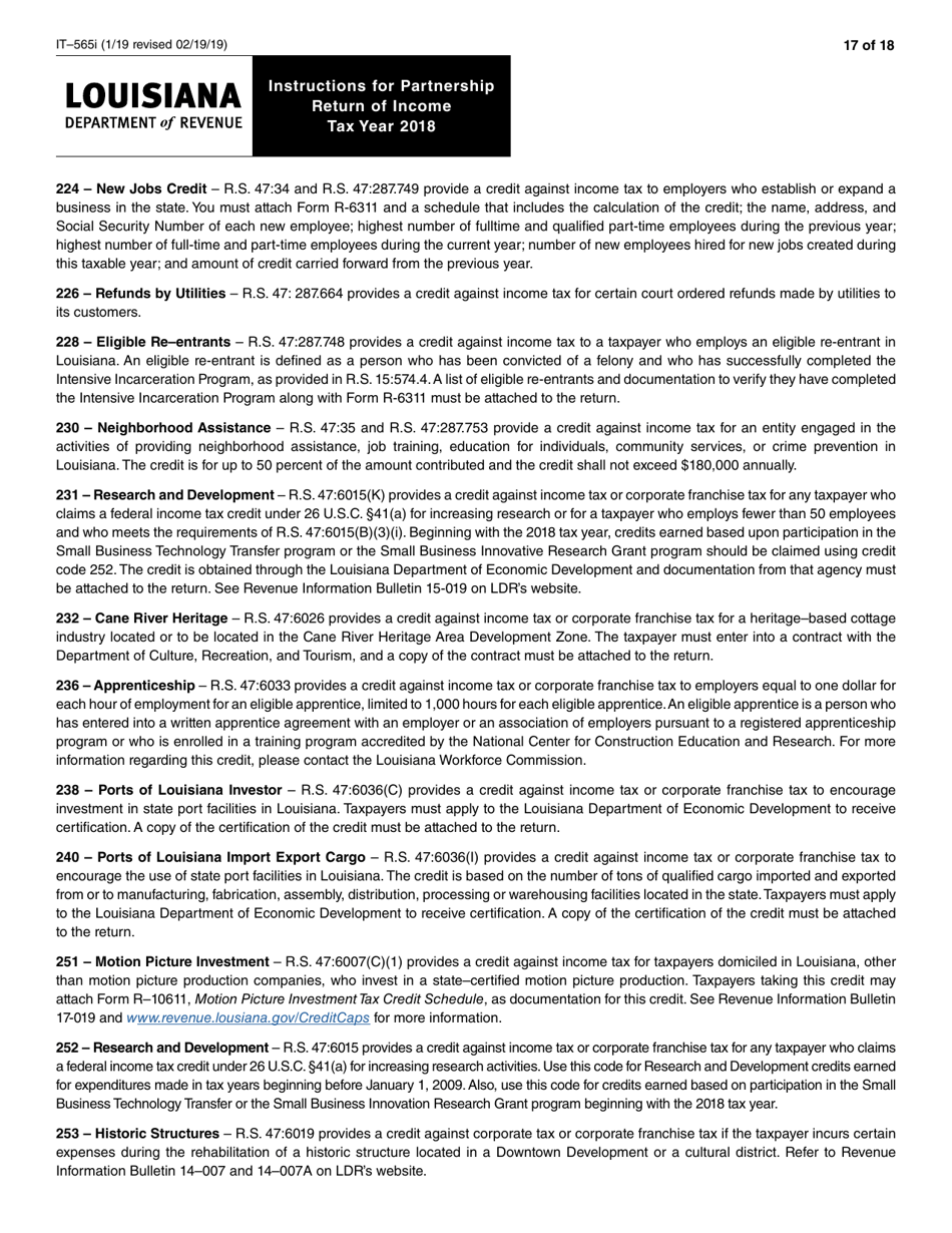 Instructions for Form IT-565 Partnership Return of Income - Louisiana, Page 17
