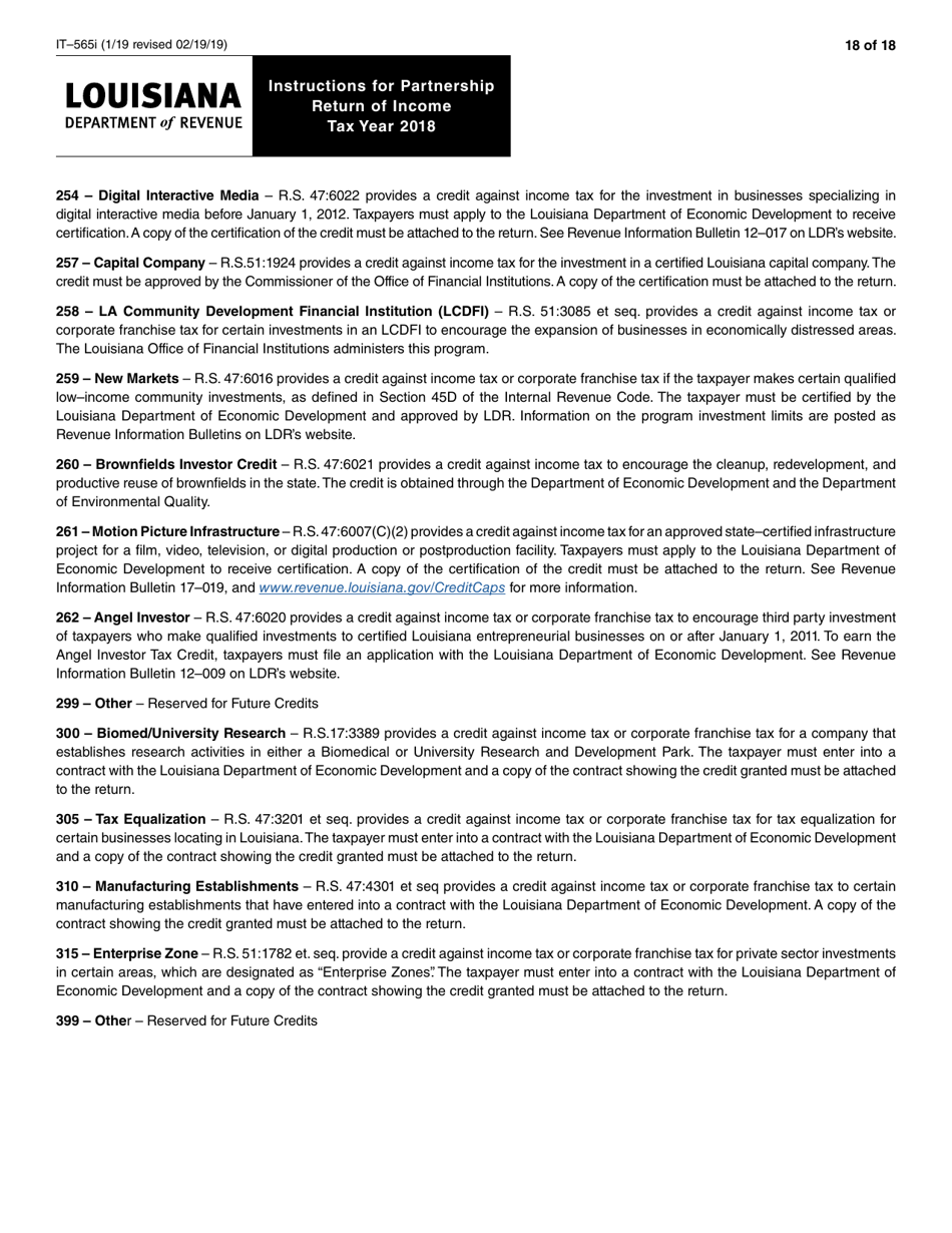 Instructions for Form IT-565 Partnership Return of Income - Louisiana, Page 18