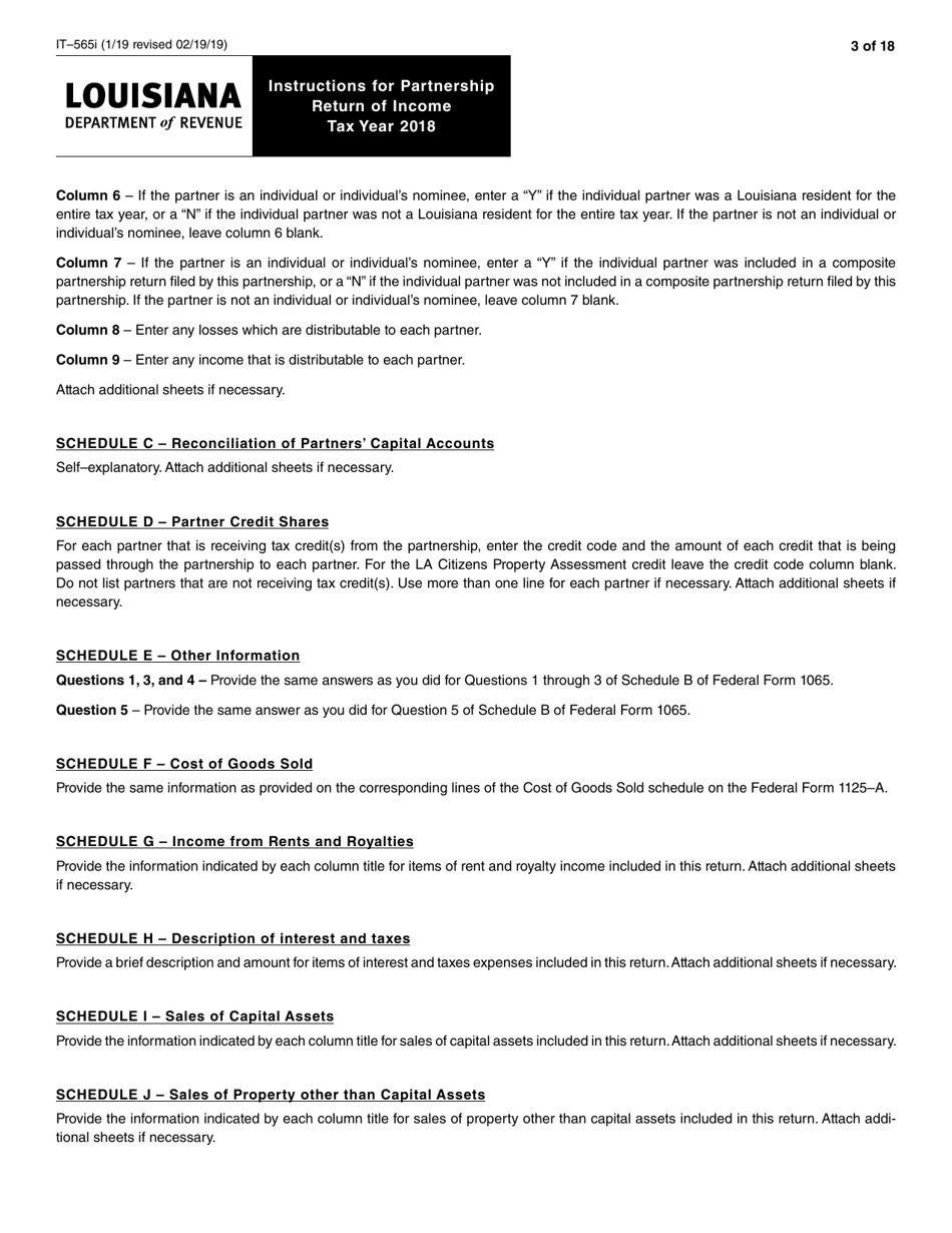 Instructions for Form IT-565 Partnership Return of Income - Louisiana, Page 3