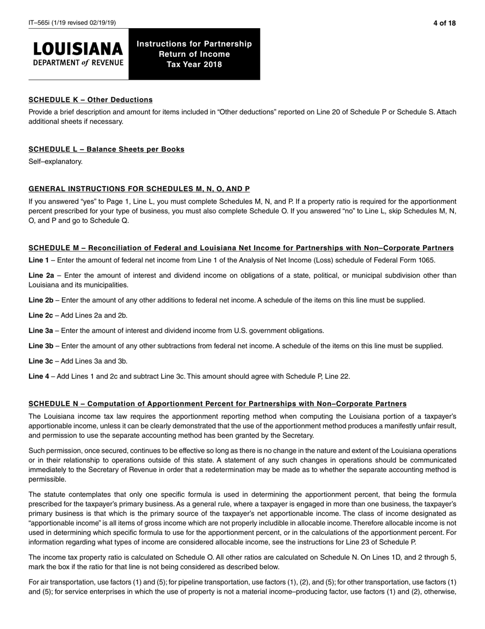 Instructions for Form IT-565 Partnership Return of Income - Louisiana, Page 4