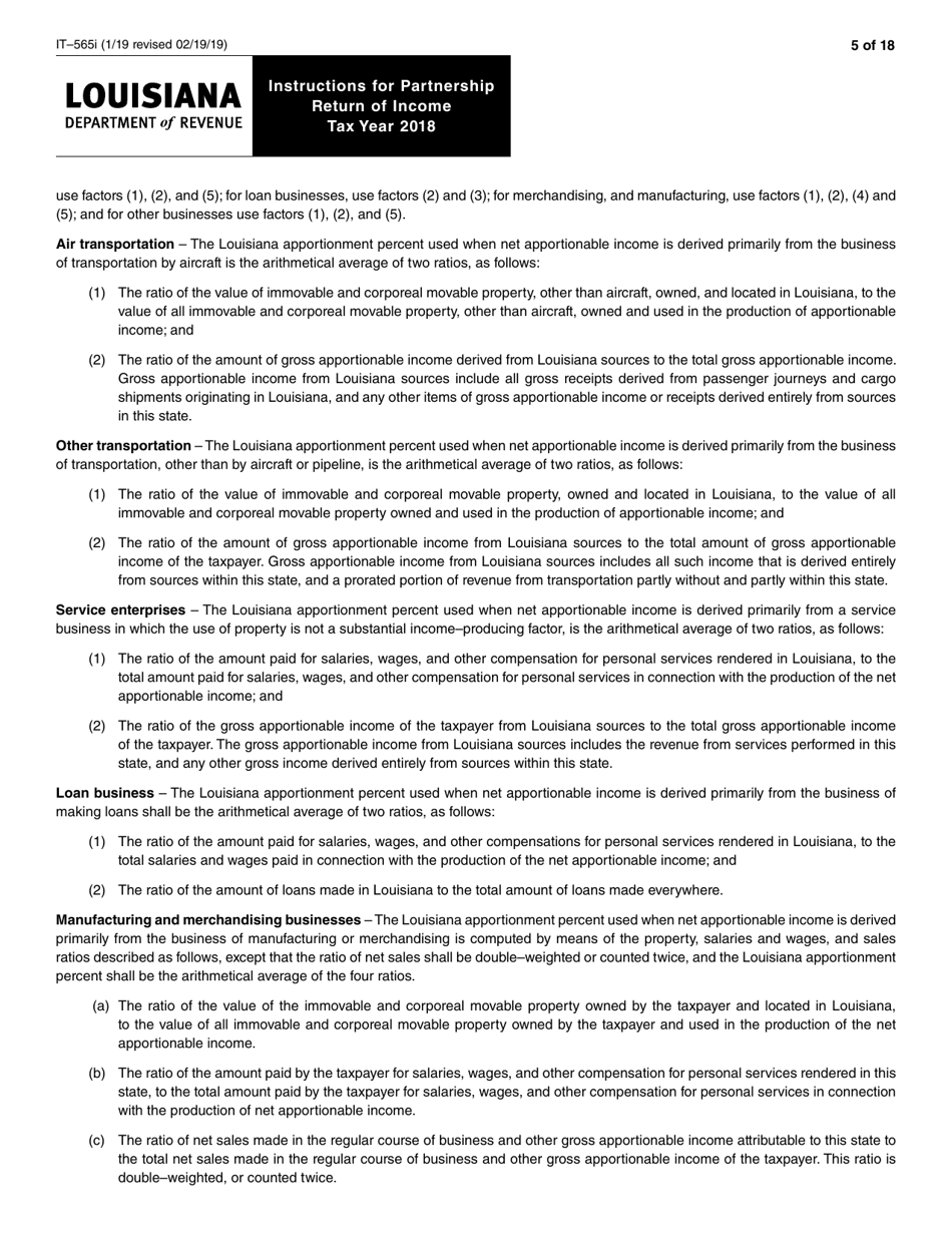 Instructions for Form IT-565 Partnership Return of Income - Louisiana, Page 5