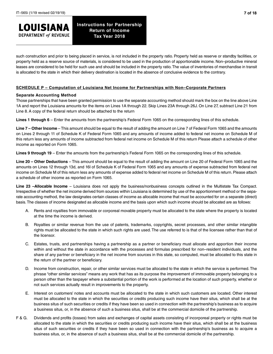 Instructions for Form IT-565 Partnership Return of Income - Louisiana, Page 7