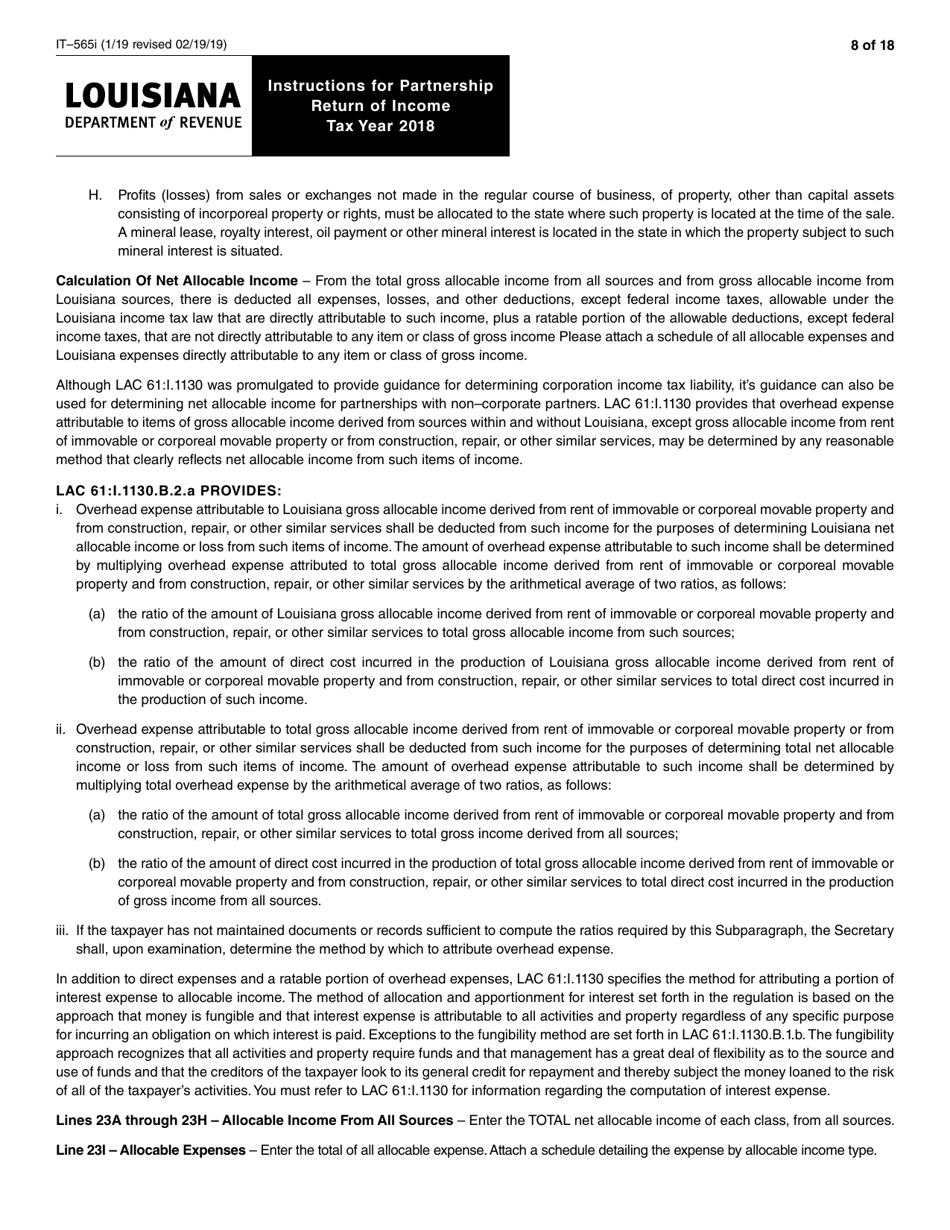 Instructions for Form IT-565 Partnership Return of Income - Louisiana, Page 8