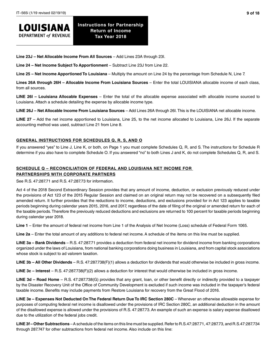 Instructions for Form IT-565 Partnership Return of Income - Louisiana, Page 9