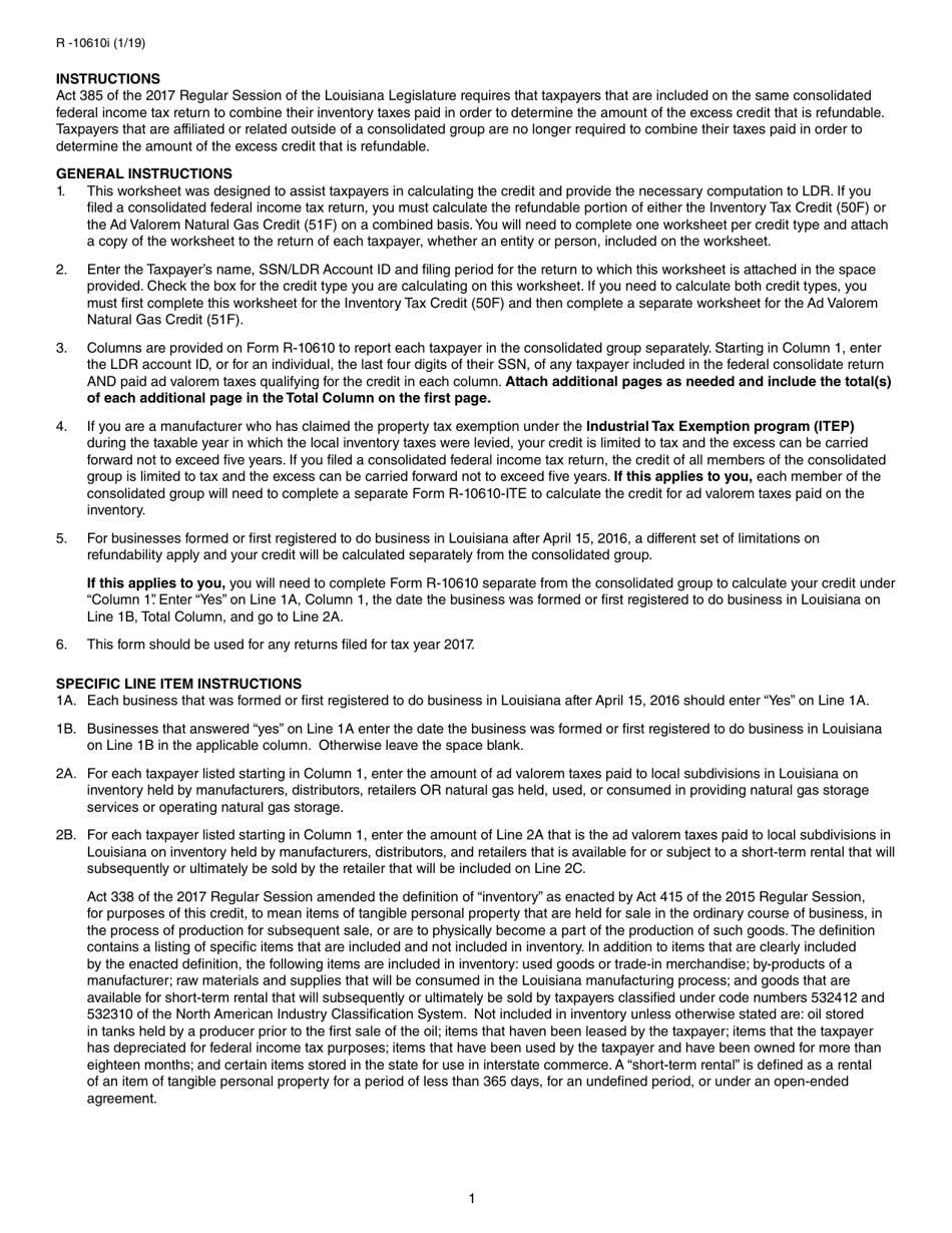 Form R-10610 Schedule of Ad Valorem Tax Credit Claimed by Manufacturers, Distributors and Retailers for Ad Valorem Tax Paid on Inventory or Natural Gas - Louisiana, Page 3