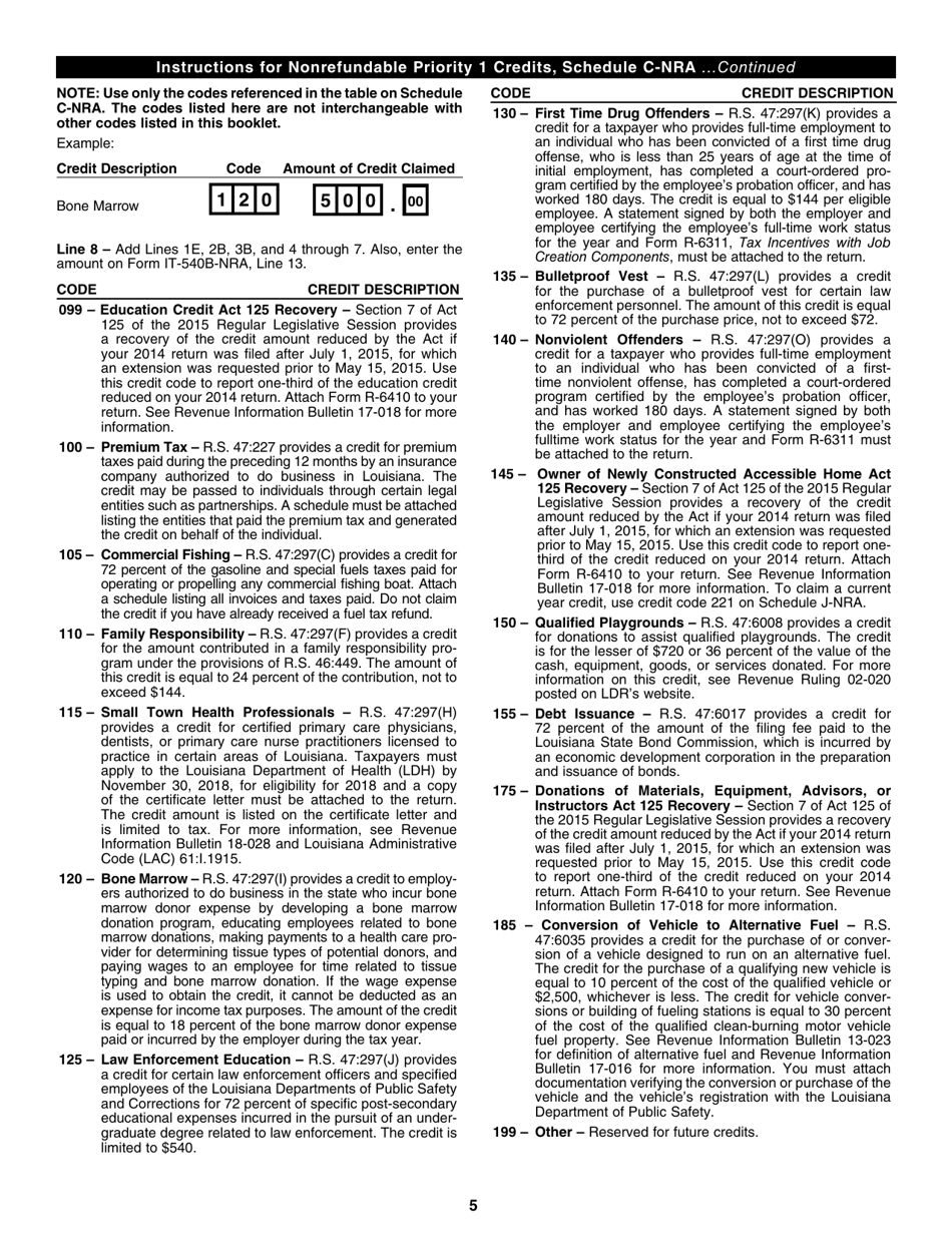 Instructions for Form IT-540B-NRA Louisiana Nonresident Professional Athlete Individual Income Tax Return - Louisiana, Page 5