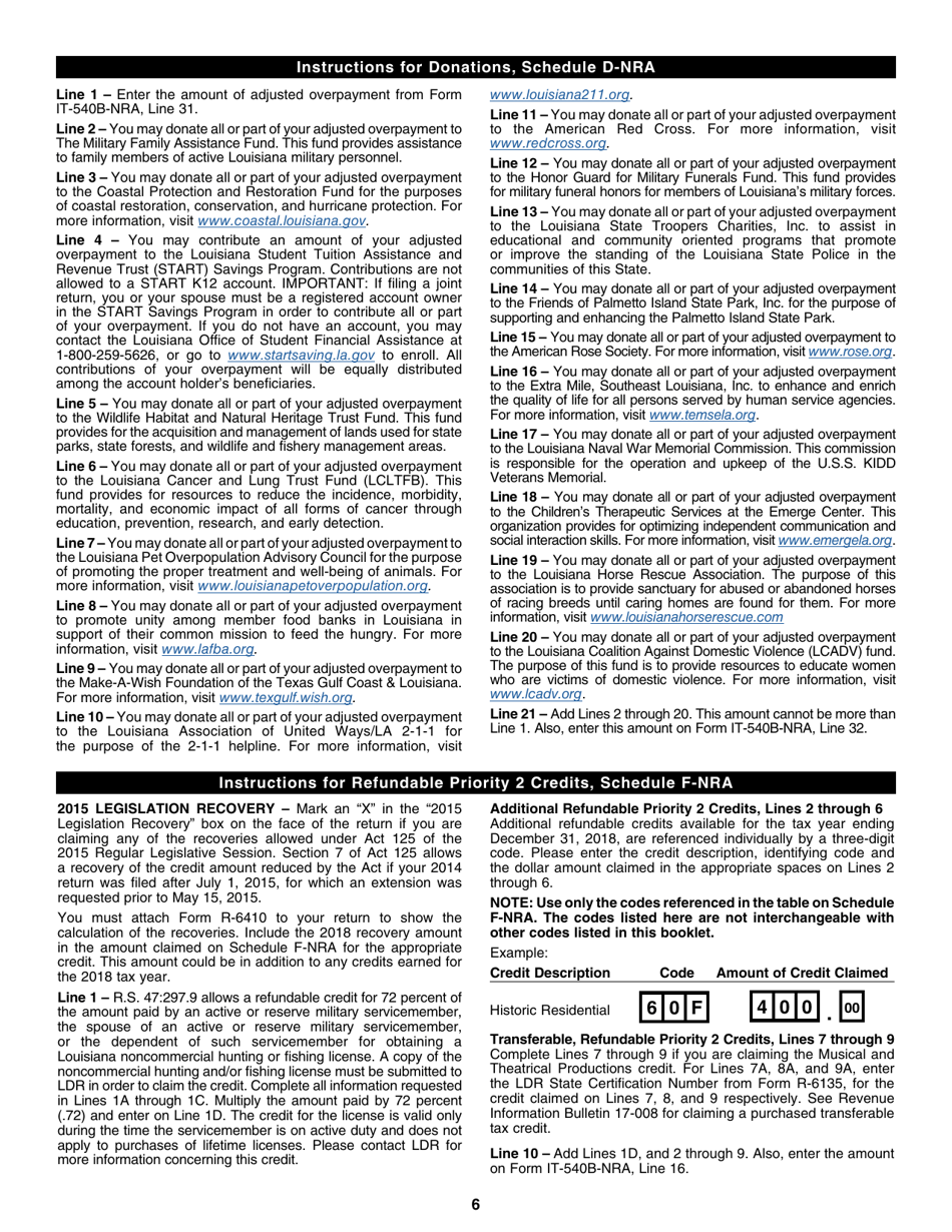 Instructions for Form IT-540B-NRA Louisiana Nonresident Professional Athlete Individual Income Tax Return - Louisiana, Page 6