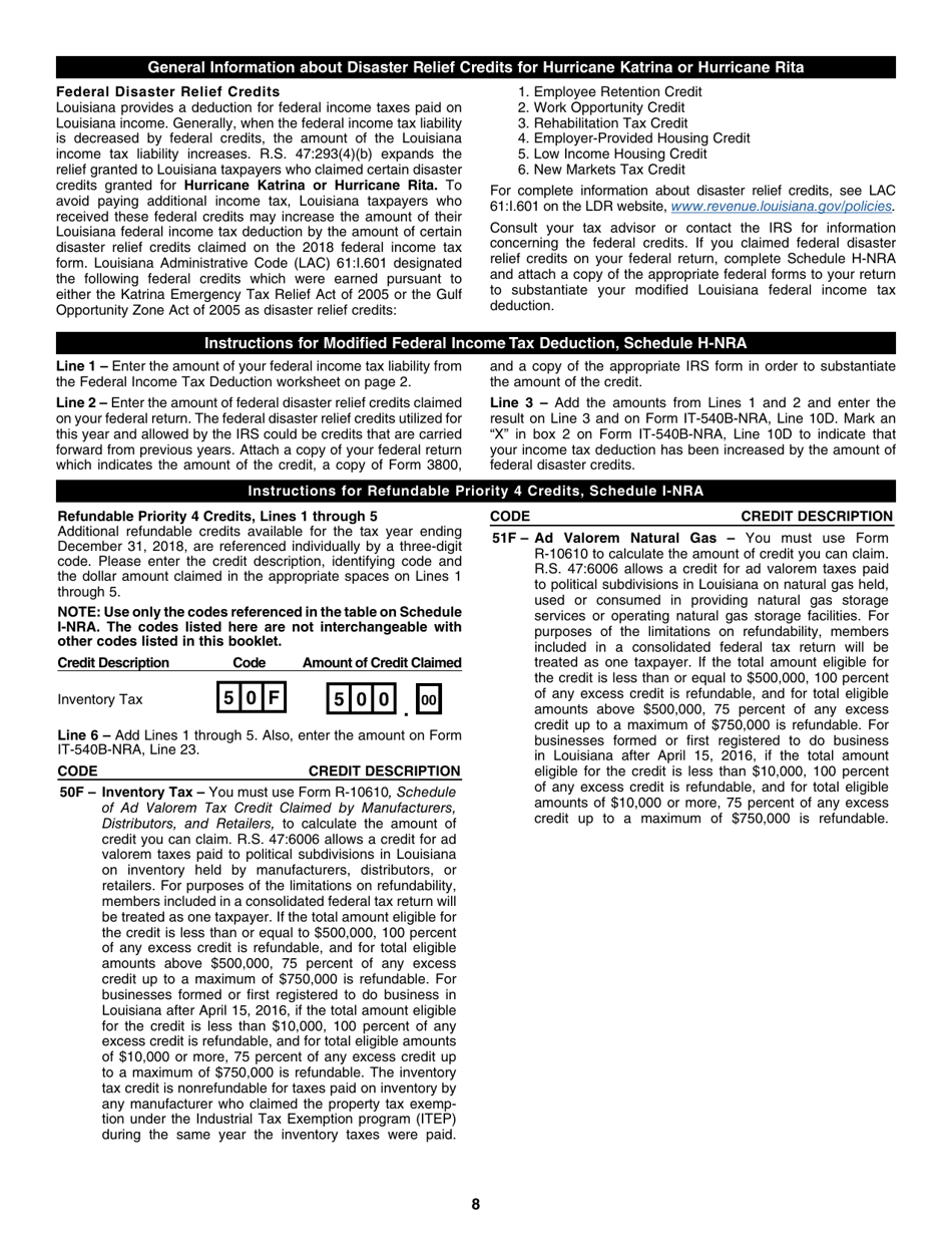 Instructions for Form IT-540B-NRA Louisiana Nonresident Professional Athlete Individual Income Tax Return - Louisiana, Page 8