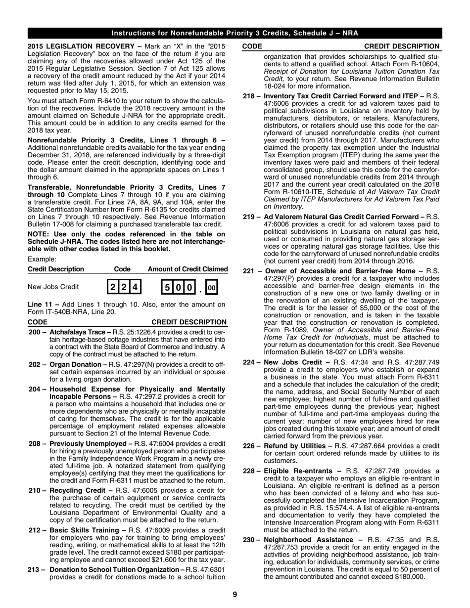Instructions for Form IT-540B-NRA Louisiana Nonresident Professional Athlete Individual Income Tax Return - Louisiana, Page 9