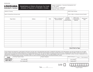 Form R-6122 &quot;Rehabilitation of Historic Structures Tax Credit Schedule of Payments of $100,000 or Greater&quot; - Louisiana