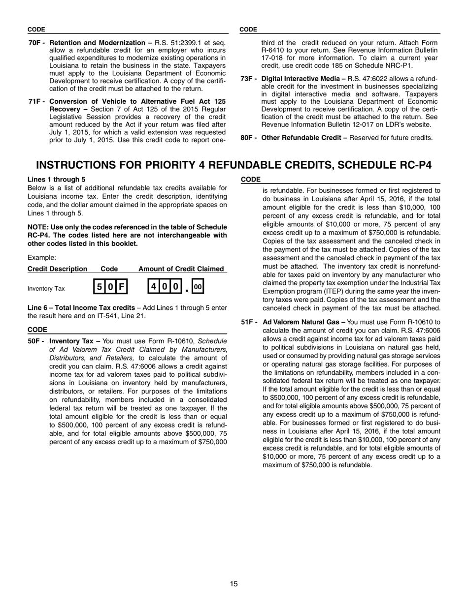 Instructions for Form IT-541 Fiduciary Income Tax Return - Louisiana, Page 15